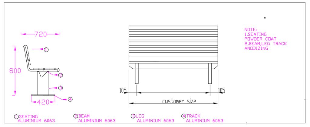 Drawings of YS017 Type Passenger Seat