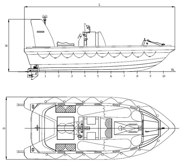 Drawings of F.R.P. Rescue Boat/ Working Boat