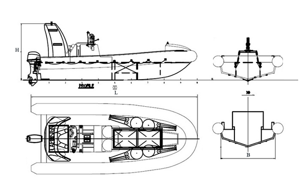 Drawings of Inflatable Fast Rescue Boat/ Working Boat