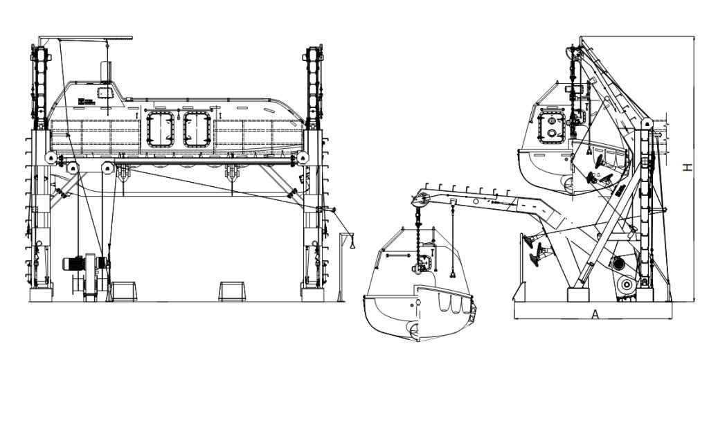 Drawings of Pivot Gravity Davit/ Gravity Luffing ArmType Davit