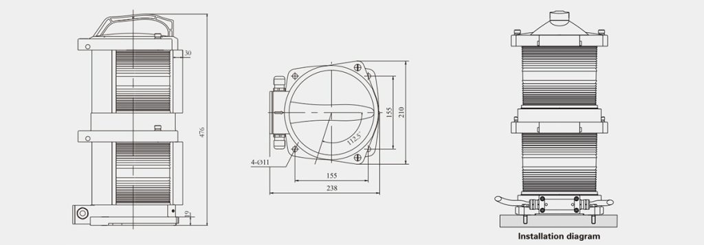 Drawings of CXH-102PL Type Double-deck LED Boat Navigation Lights