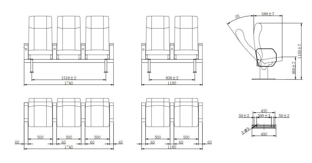 Drawings of YS005 Type Passenger Seat