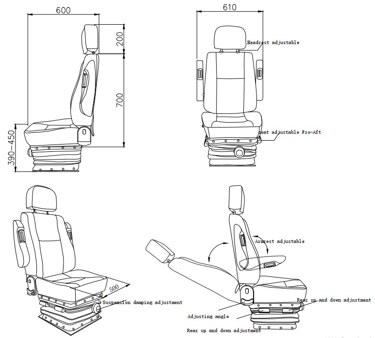 Drawings of TR010 Suspension Shock Absorbing Pilot Chair