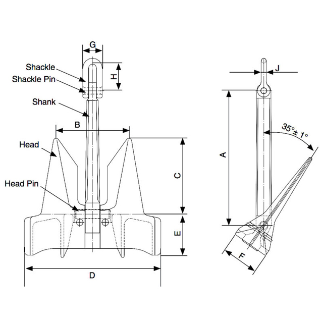 Drawings of AC-14 High Holding Power(HHP) Anchor