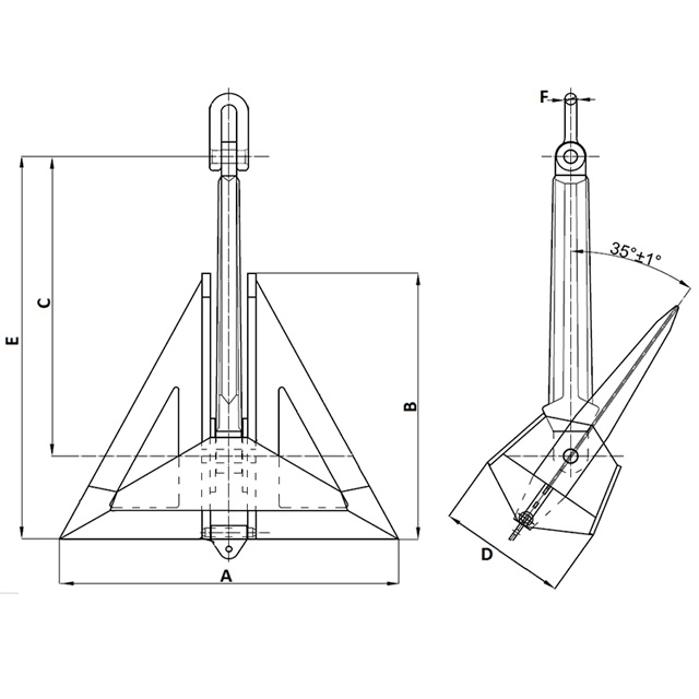 Drawings of Delta Flipper High Holding Power(HHP) Anchor