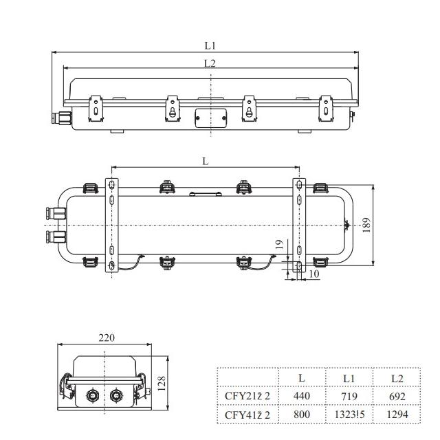 Drawings of CFY21, CFY41 Type Explosion Fluorescent Proof Pendant Light