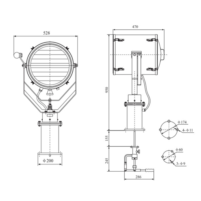 Drawings of  TG3-AN type ship searchlight for signal exchange