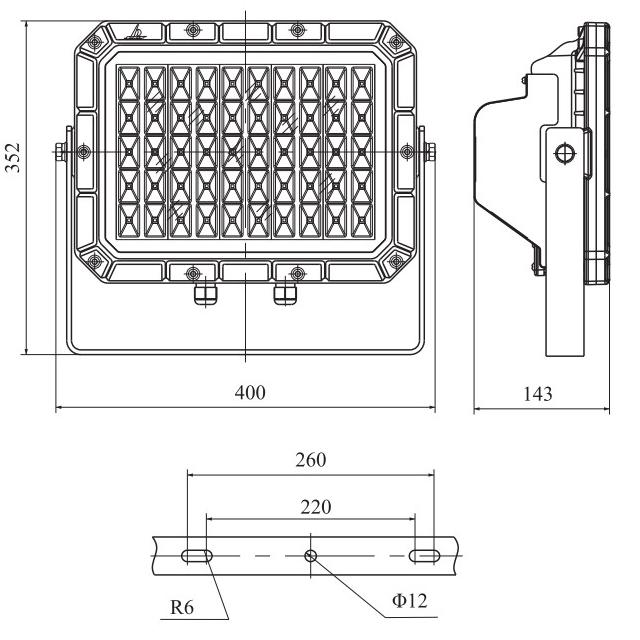 Drawings of TG21-L Type Marine LED Spotlight