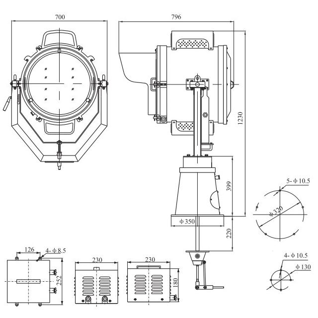 Drawings of TZ1, TZ1-A Type Boat Searchlight