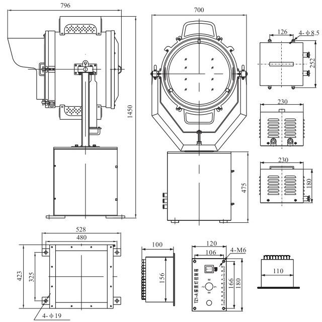 Drawings of TZ1, TZ1-A Type Boat Searchlight 