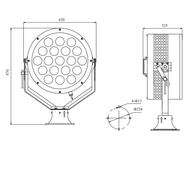 Drawings of TZ2, TZ2-A Type Marine LED Searchlight