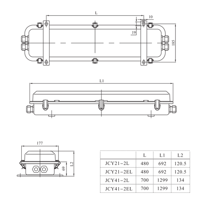Drawings of JCY21-2L, JCY41-2L Type LED Pendant Light for Marine