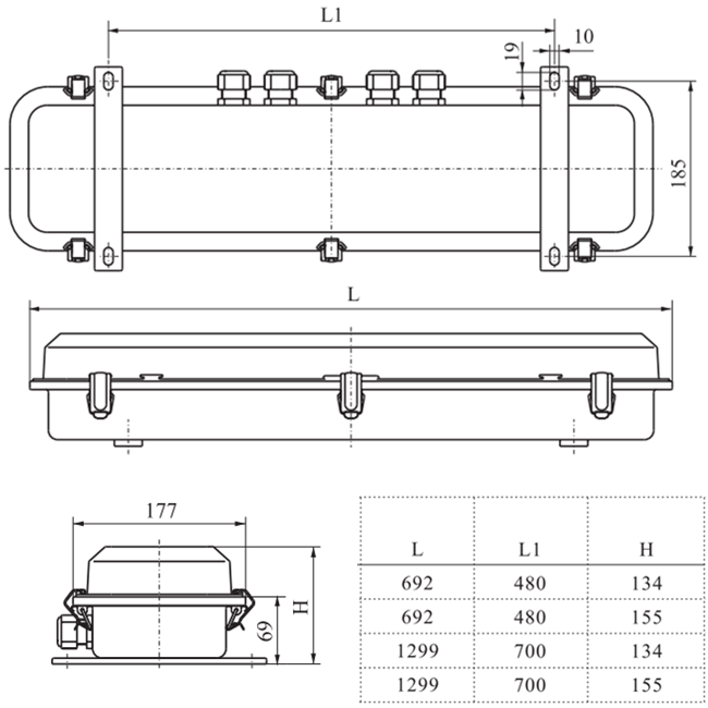 Drawings of JCY24-2J, JCY44-2J Type Marine Fluorescent Pendant Light