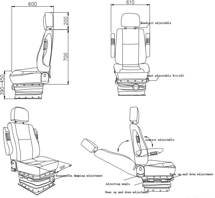 drawings for key components of suspension pilot chairs