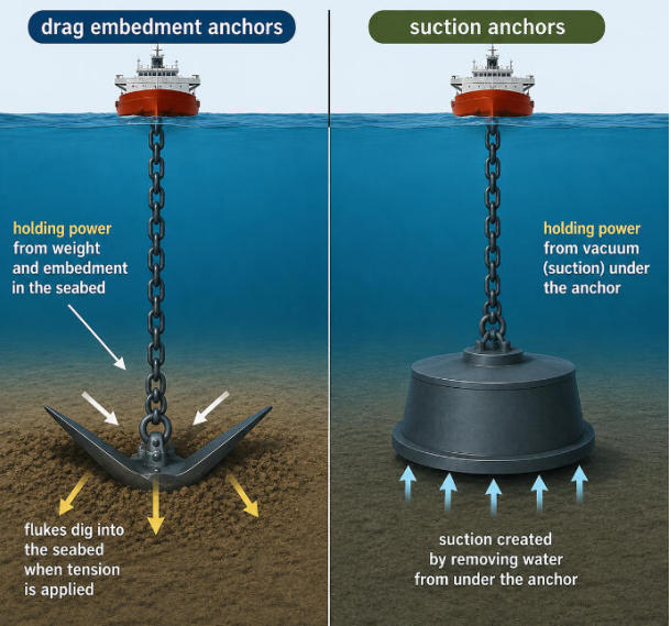 Drag Embedment Anchor vs. Suction Anchor