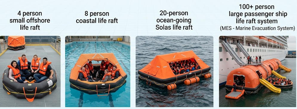 Sizes and Capacity of Life Rafts